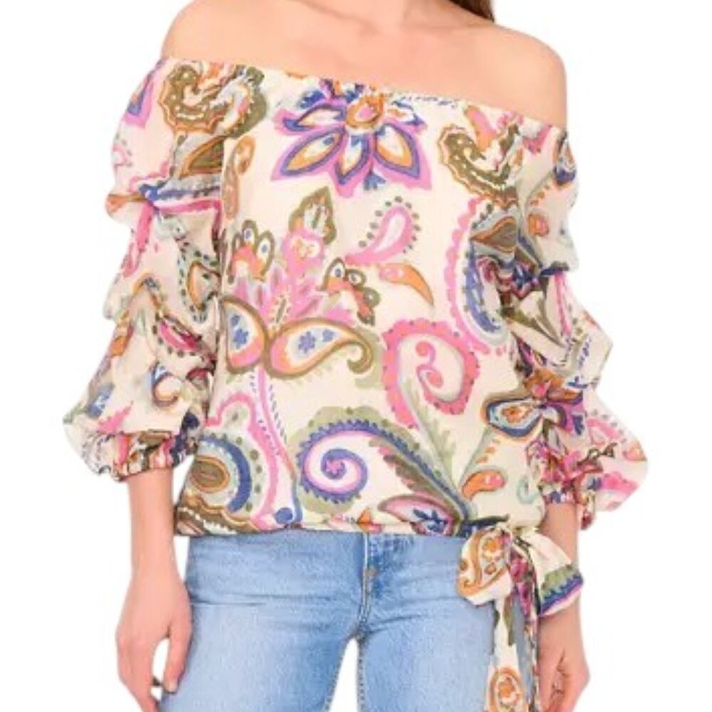 Vince Camuto Women's Off the Shoulder Paisley Cha Cha Blouse NWOT